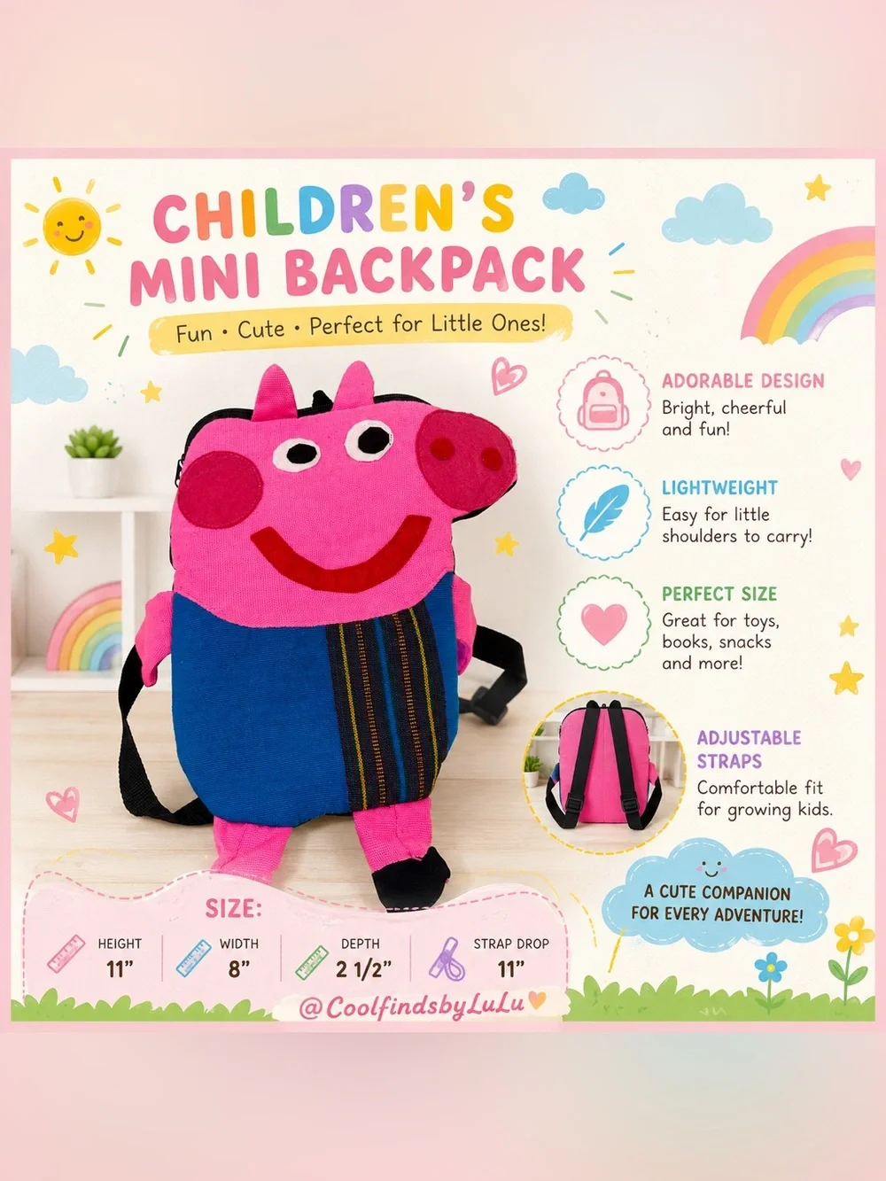 Children's Pink Cartoon Mini Backpack - Kids Plush Daypack